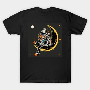 Astronaut sitting on the moon while holding a cup of coffee T-Shirt